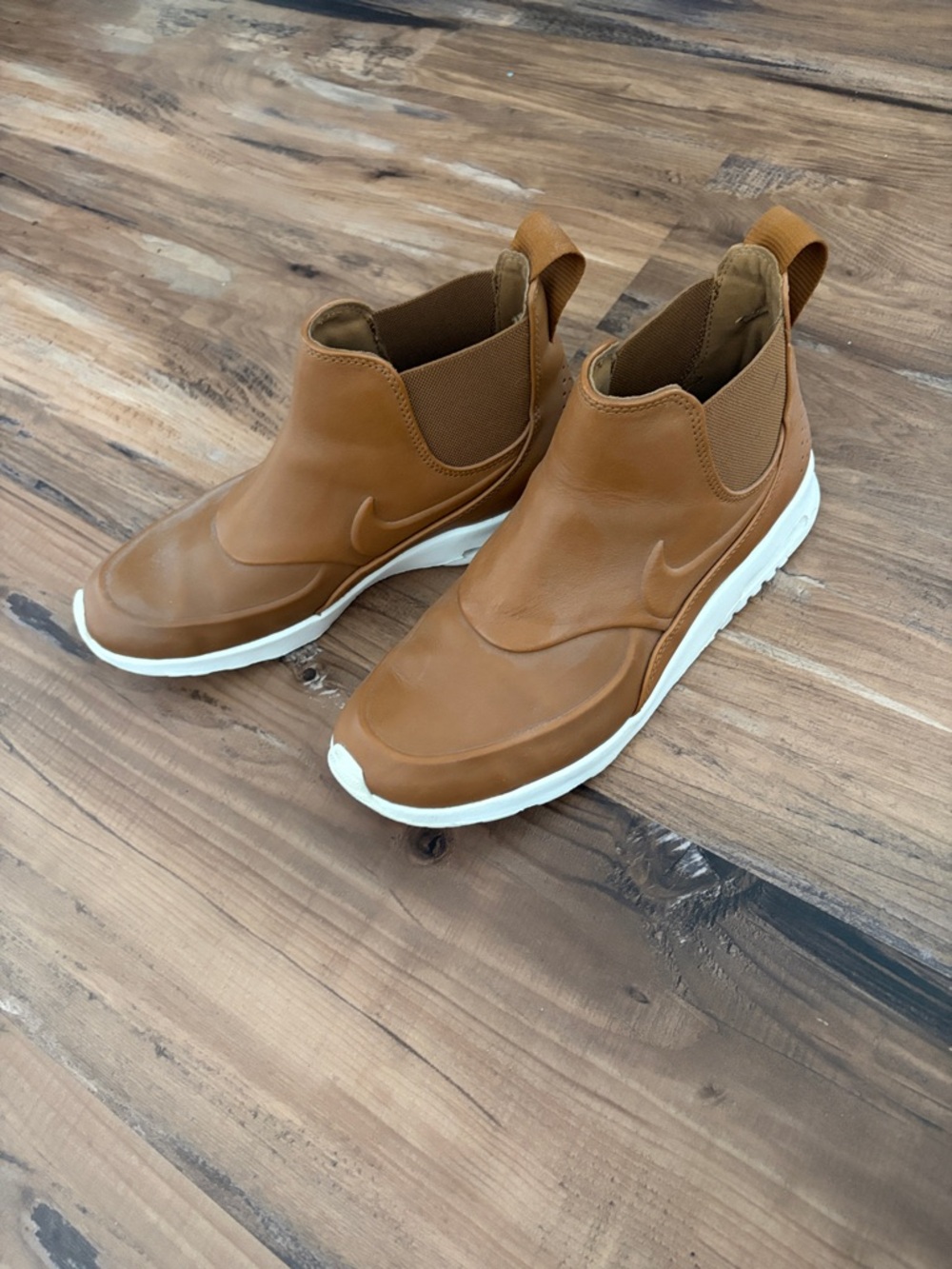 Nike Women’s Tan Leather Ankle Booties with White Sole